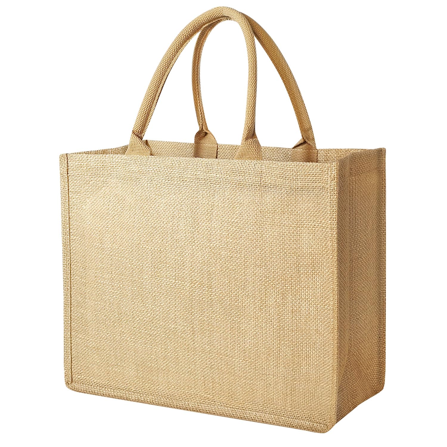 Photo 1 of DGDFLDGC 1 Pack Burlap Bags, Jute Tote Bags with Laminated Interior Soft Handles, Reusable Grocery Shopping Gift for Wedding Bridesmaid, Blank Embroidery DIY 15.4''x11.8''x5.9'', Brown