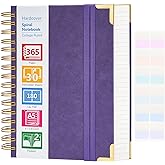 Spiral Notebook, 365 Page Hardcover Leather Notebook Journal, Large A5 Lined Journal for Women Men, College Ruled Notebooks for Work School, Journals for Writing, 24pcs Index Tabs, 5.5" x 8.5", Purple