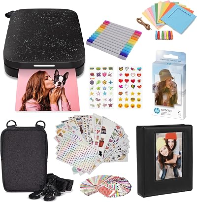HP Sprocket Portable 2x3 Instant Color Photo Printer Bundle Black Noir