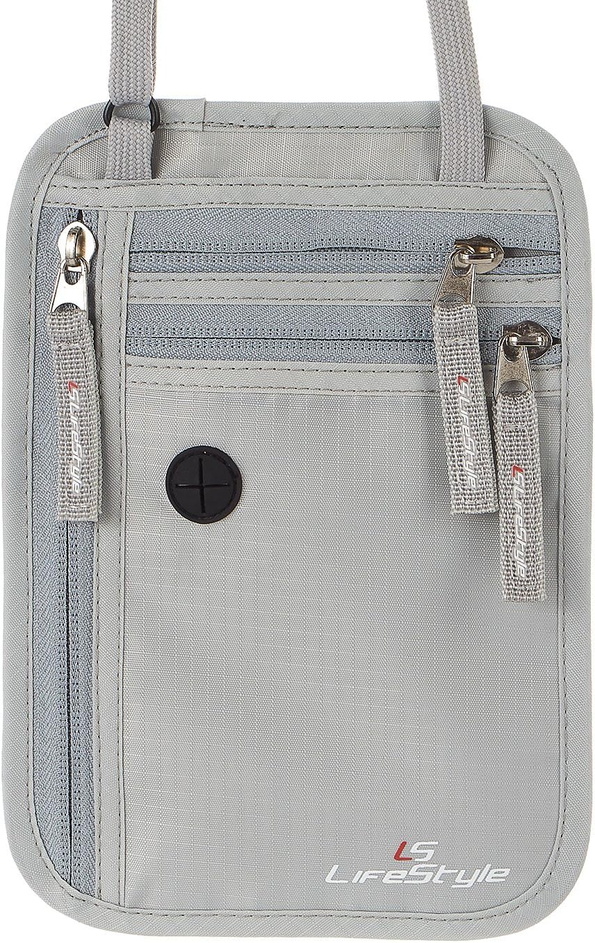  | LS LifeStyle Neck Wallet RFID Blocking Hidden Travel Pouch Passport Holder (Gray) | Travel Wallets