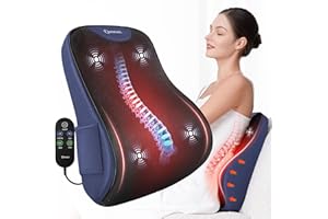 KNQZE Lumbar Support Pillow for Office Chair, Heated Back Support Pillow with Vibration, Back Massage for Pain Relief, at Home Office Car Sofa, 3 Heating Levels & 4 Motors & 3 Intensities, Gifts