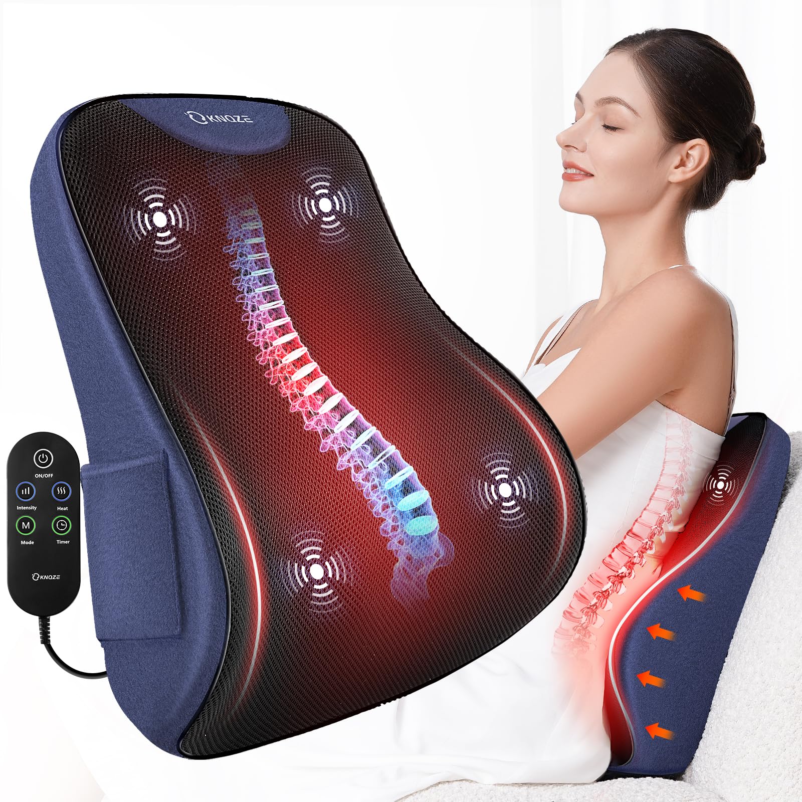 Photo 1 of KNQZE Lumbar Support Pillow for Office Chair, Heated Back Support Pillow with Vibration, Back Massage for Pain Relief, at Home Office Car Sofa, 3 Heating Levels & 4 Motors & 3 Intensities, Gifts