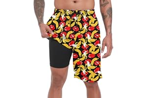 FT FENTENG Mens Swim Trunks with Compression Liner 9" Stretch Board Shorts 2 in 1 Quick Dry Swimwear Bathing Suits for Men