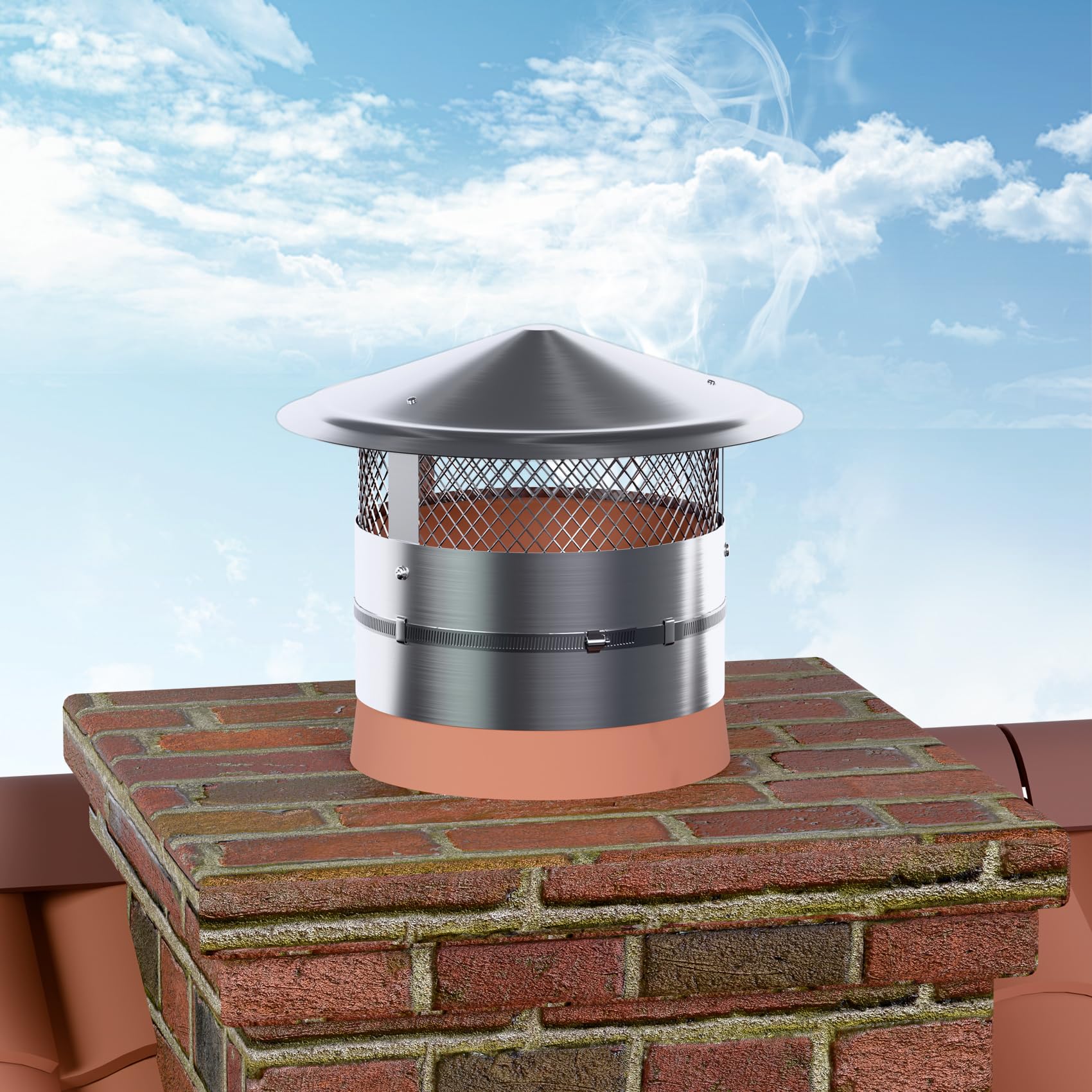 Photo 1 of QUEYAAM 6 Inch Round Chimney Cap, (6/7/8/9/10/12) inch Stainless Steel Cone Top Chimney Cap with Screen, Adjustable and Reinforced Chimney Cap, Chimney Cover for Vents,Rain Cap for All-Round Chimney