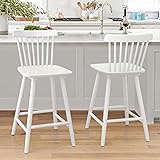 LUE BONA Upgraded Windsor Wooden White Bar Stools