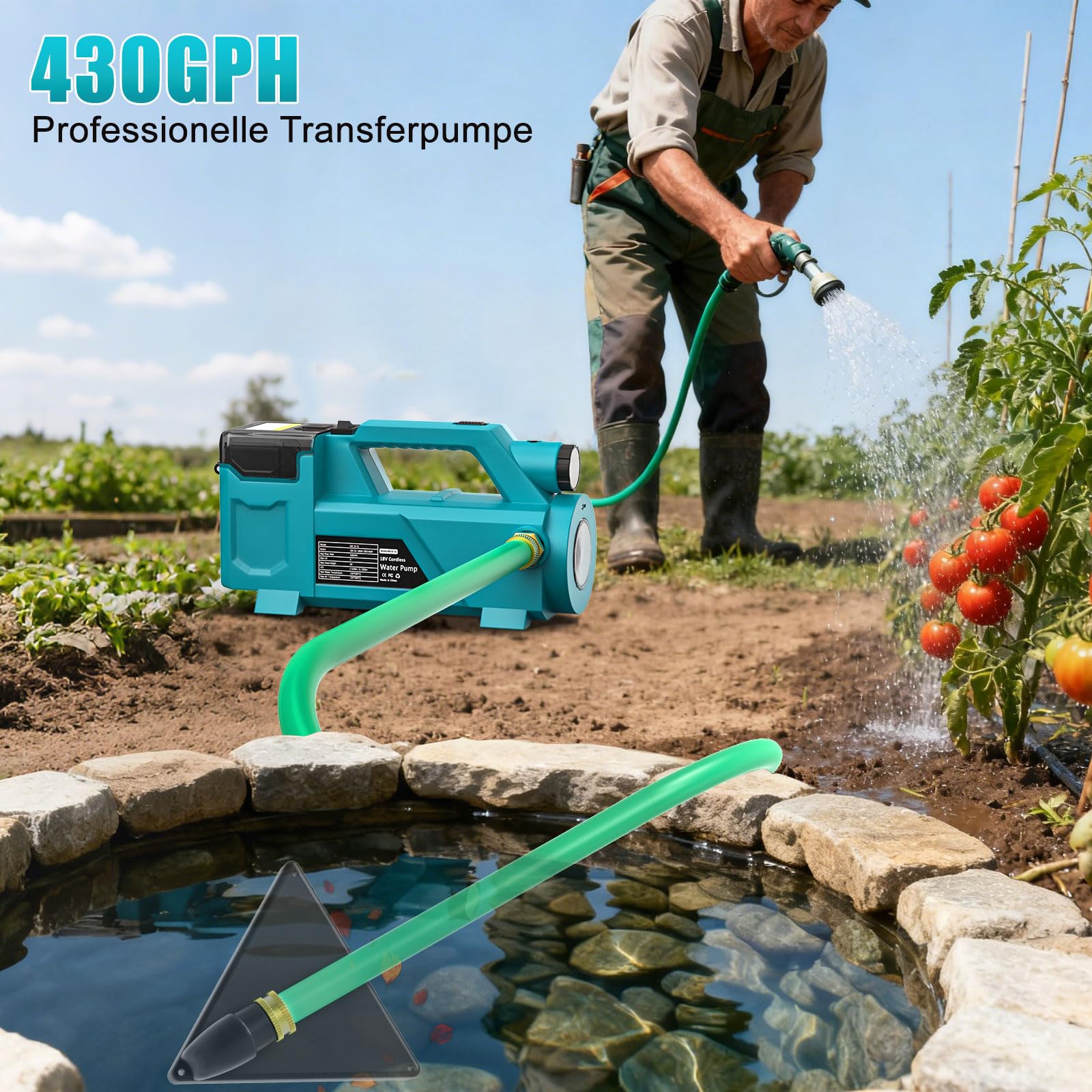 Tragbare selbstansaugende Pumpe für Makita 18V Li-Ion Akku, Akkubetriebene 18V 430 GPH Wasserpumpe (nur Werkzeug, keine Batterie) 3