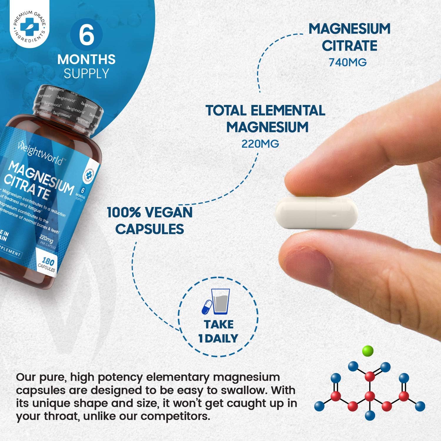Magnesium Citrate Capsules 1480mg, 240 Capsules, 4 Months Supply, 30% Buffered, Bioavailable Form, 2 Capsules a Day - Image 5