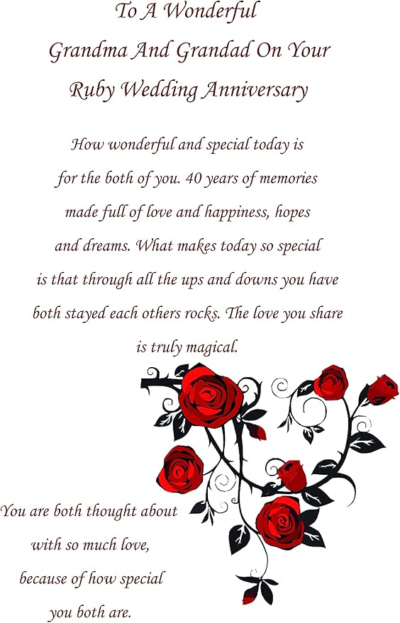 Grandma and Grandad Ruby Wedding Anniversary Card Amazon.co.uk Office