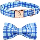 Dog Collar with Bow, Elegant Little Tail Blue Plaid Boy Dog Collar Cute Bow | Pet Collar with Bow, Boy Pet Collar for Medium