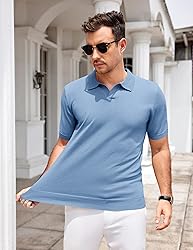 COOFANDY Mens Knit Polo Shirts V Neck Short Sleeve