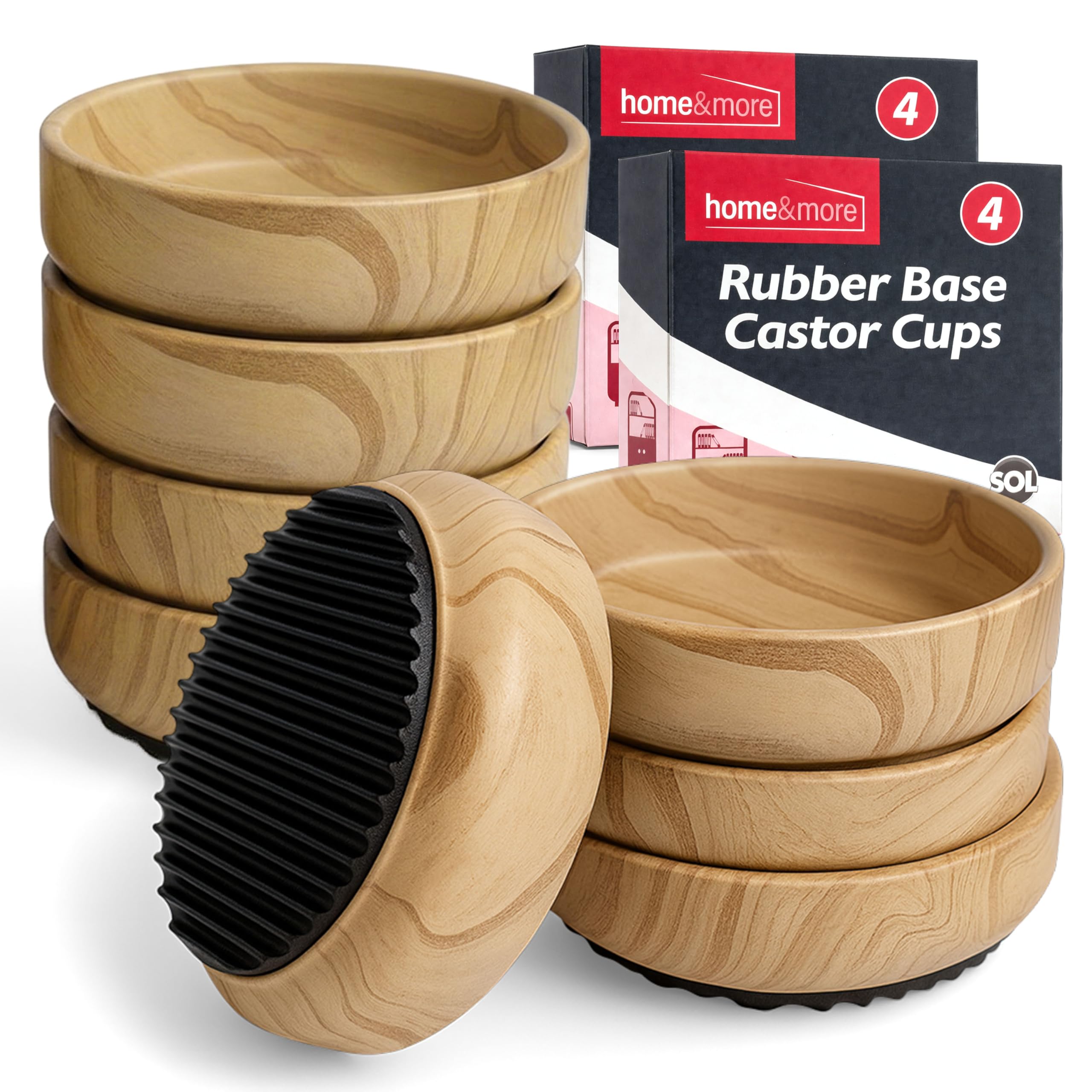 SOL 8pk Rubber Base Castor Cups Furniture Carpet Sofa Leg Floor Protectors Chairs Tables Beds Wheels Non Slip Stability Heavy Support Scratch Prevention Home Office Hardwood Laminate Tiles