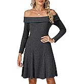 ANYUETE Womens Off The Shoulder Long Sleeve Casual Mini Dress