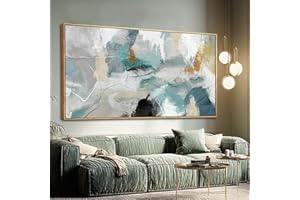 Abstract Art Wall Decor – Modern Green & Gold Abstract Wall Art for Living Room, Graffiti Artwork, 29" x 58" Wood Frame