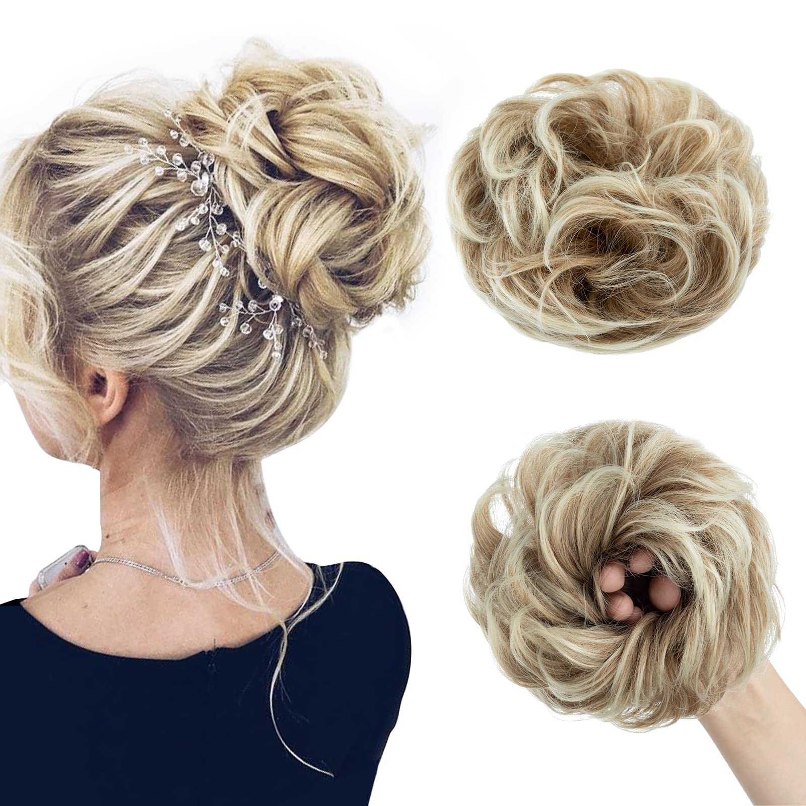 Messy Bun Hair Piece for Women - Scrunchies Hair Bun Accessory - Coffee Brown to Bleach Blonde — image 1