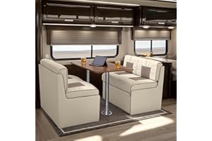 Qualitex De Leon RV Dinette, Bed with Storage, w/Oak Table, Ultimate Leather, Bisque and Light Antelope