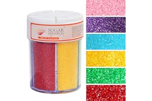 KASVAN Edible Sanding Sugar Sprinkles, 9.2oz Rainbow Sugar Sprinkles, 6 Colors Pink Blue Purple Yellow Green Red, Sparkling Crystals for Cake, Cupcakes, Cookies & Desserts