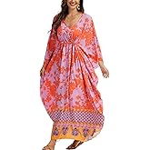 Moss Rose Kaftan Dresses for Women V Neck Summer Swimsuit Cover up Caftan Maxi Beach Dresses