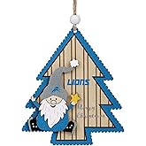 FOCO NFL Detroit Lions Wooden Tree Ornament with Gnome – Officially Licensed Holiday Decoration