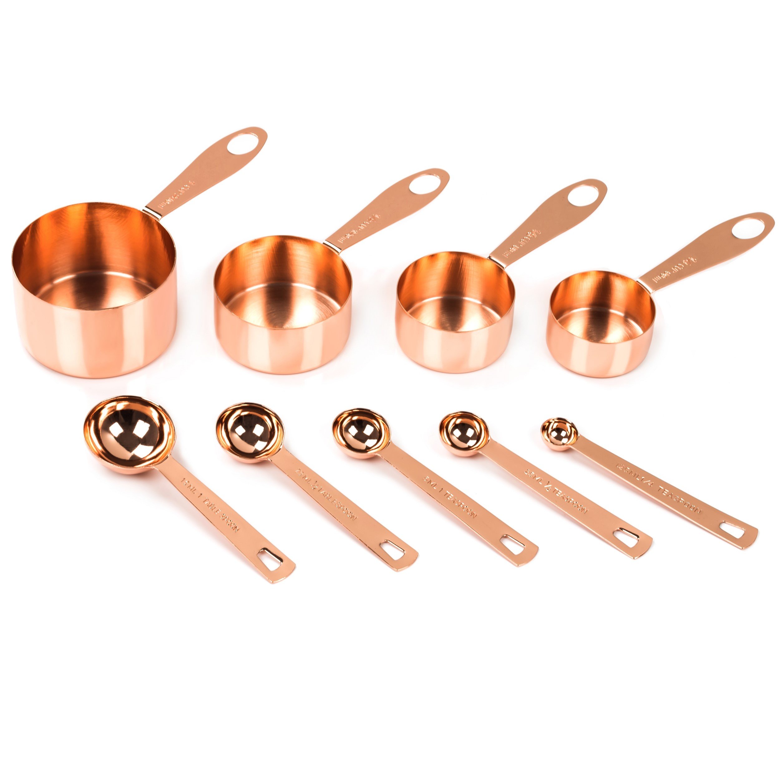 Copper Measuring Cups and Spoons Set of 9 CopperPlated Kitchen Tools