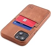 Dockem Genuine Leather Card Case for iPhone 13 with Built-in Metal Plate for Magnetic Mounting, Stitched-on Wallet with 2 Credit Card Holders, 6.1" M2GL [Light Brown]