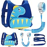 Accmor Toddler Harness with Leash, Cute Dinosaur Kids Harness + Anti Lost Wrist Link, Mini Child Harness Leash Wristband Strap Belt Protector for Baby Boys Girls to Outdoor Travel (Blue)