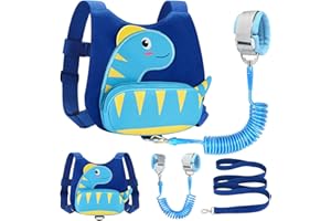 Accmor Toddler Harness with Leash, Cute Dinosaur Kids Harness + Anti Lost Wrist Link, Mini Child Harness Leash Wristband Strap Belt Protector for Baby Boys Girls to Outdoor Travel (Blue)