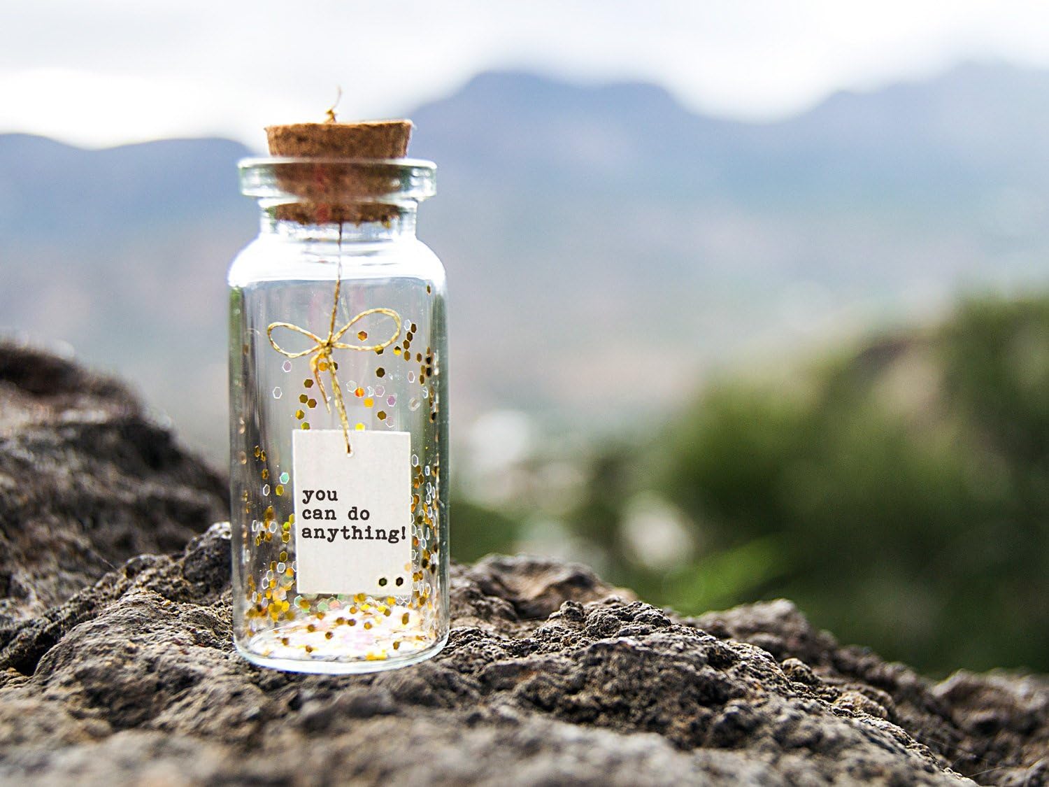 You can do anything! Tiny message in a bottle. Miniatures. Personalised Gift. Funny Card. Special greeting card.