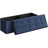 SONGMICS MAZIE Collection - 43 Inches Folding Storage Ottoman Bench, Ottoman Foot Rest, End of Bed Bench, Storage Chest, Load 660 lb, for Living Room, Bedroom, Entryway, Midnight Blue ULSF77IN