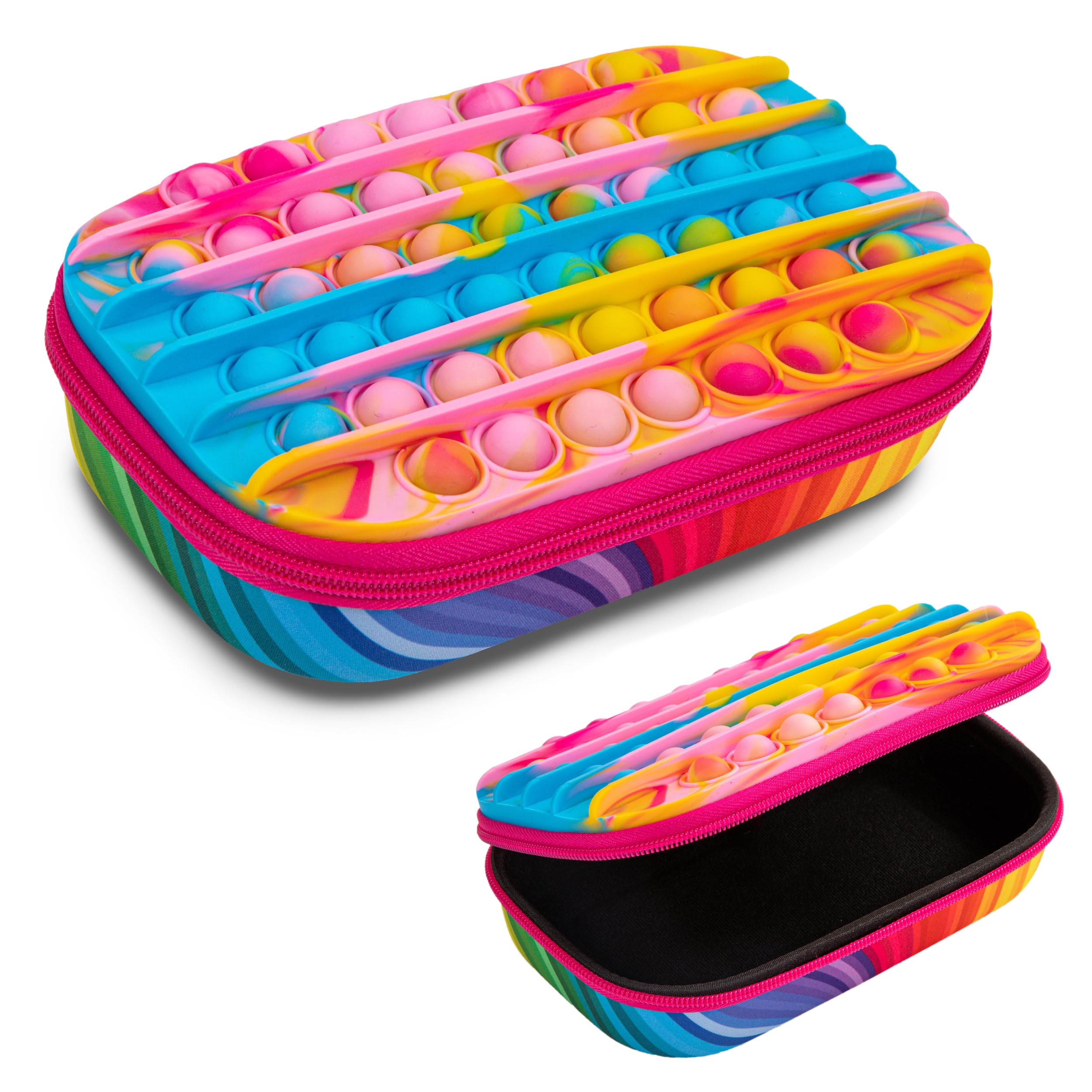 ZIPIT POP Pencil Case for Girls, Silicone Sensory Fidget Pencil Case for School, Large Capacity Stationery Organizer Box, Rainbow