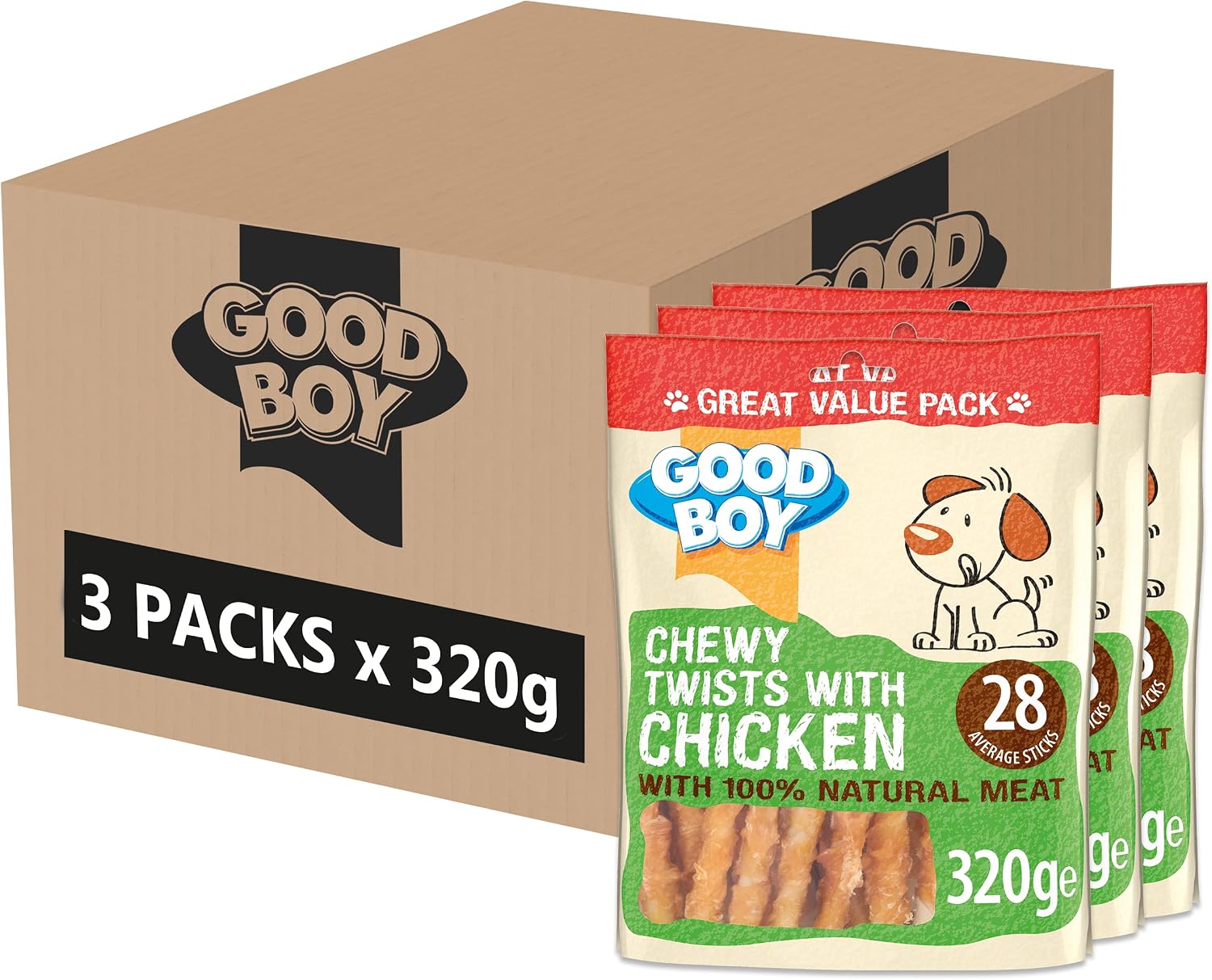 Good Boy, Chewy Twists With Chicken, Dog Treats, Made With 100% Natural Chicken Breast Meat, 320 Grams