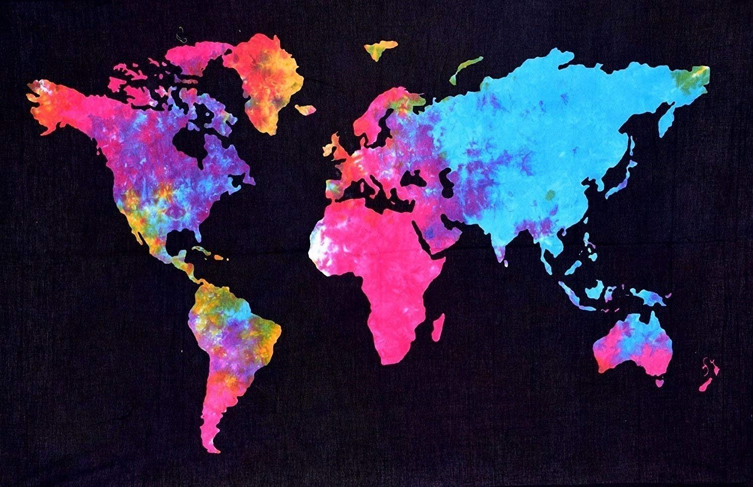 Harsh House Fashions Bohemian Psychedelic Tie Dye World Map Printed Small Tapestry Wall Hanging Decoration (Multi Colour, 40 X 30 inches)
