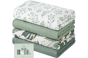 Yoofoss Lot de 4 couvertures d'emmaillotage en mousseline douce et respirante pour garçons et filles, 119 x 119 cm, vert