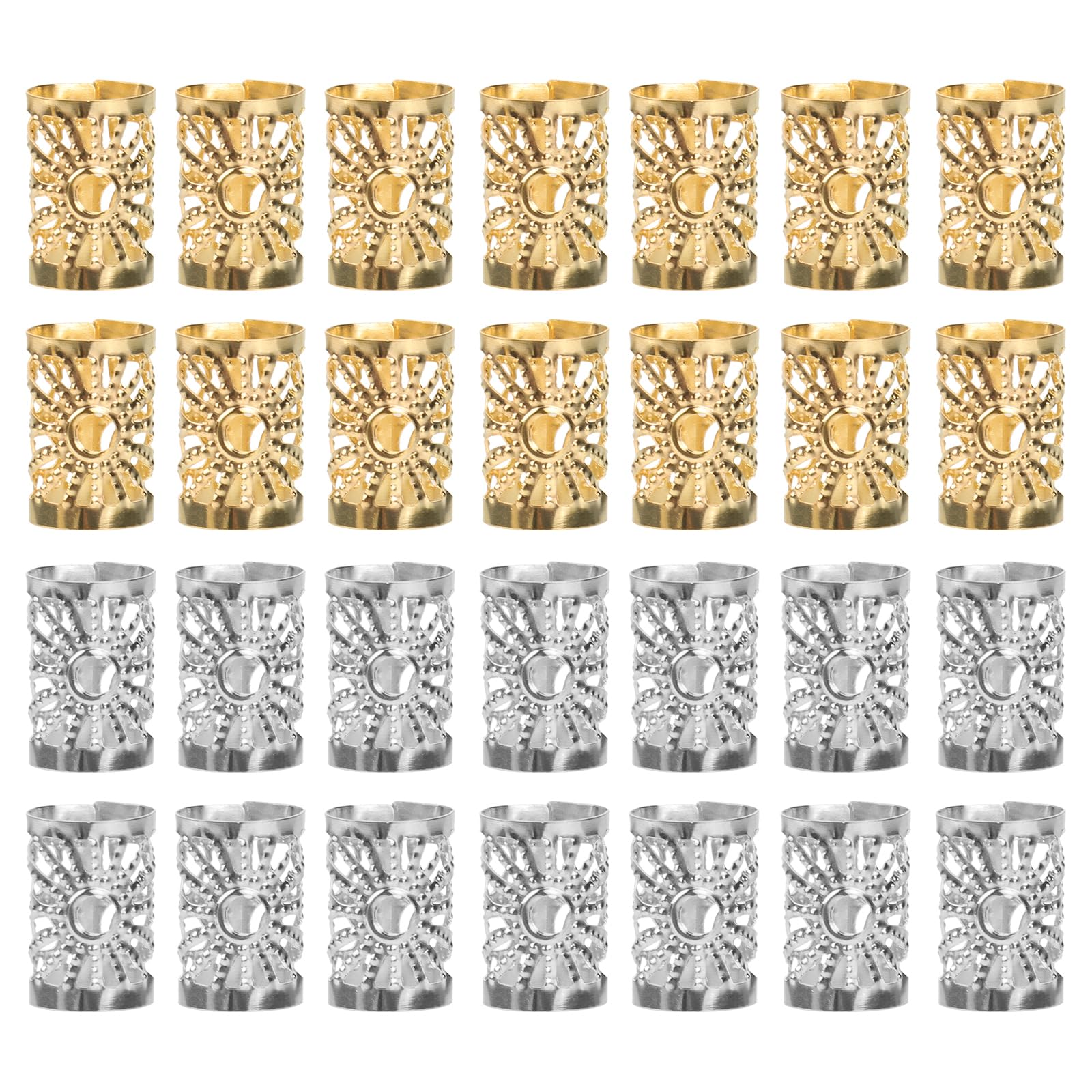 Uonlytech 100pcs Dreadlocks Braiding, Silver Gold Meal Cuffs Tubes Hair Coil Dreadlocks DIY Braid Rings for Girls Women Braiding Hair