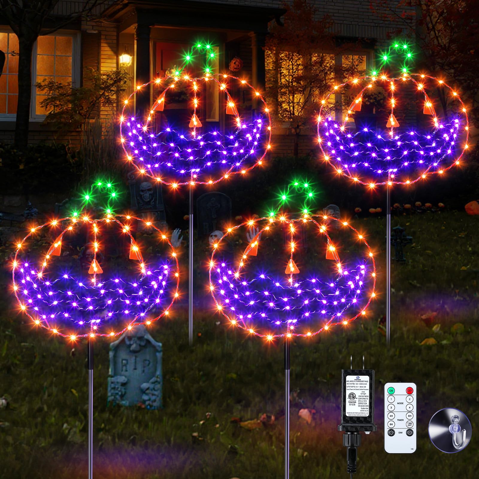 Photo 1 of **SEE NOTES***Enhon Halloween Lights Outdoor Decoration, 4 Pack Halloween Walkway Lights, 4 Light Modes Remote Control Timing Function Lighted Pathway Markers for Walkway Patio Garden Decor(Pumpkin)