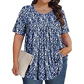 Womens Plus Size Tops Tunic Short Sleeve Crew Neck Shirts Casual Soft Blouse 1X-5X