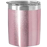 Oggi Rocks 'Celebrate Collection' Stainless Steel Insulated Tumbler - Pink Sparkle, 10 oz, with clear slider lid.
