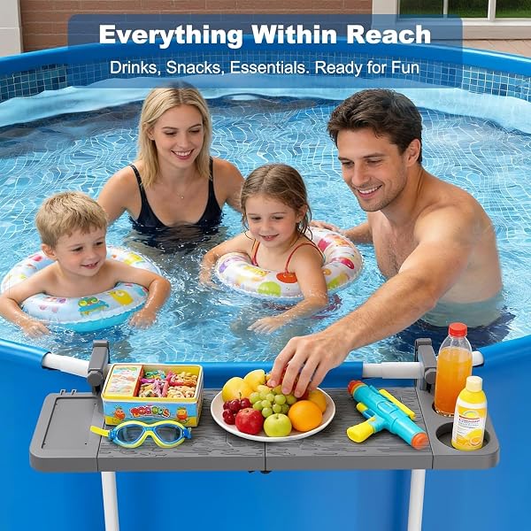 ARLIERSS POOL BAR FOR ABOVE GROUND POOL, SWIM UP BARS FOR POOL, 42.5″ X 12″ POOL SIDE TABLE WITH 90 LBS CAPACITY, POOLSIDE BAR CLIP-ON FOLDABLE TABLETOP EASY INSTALL