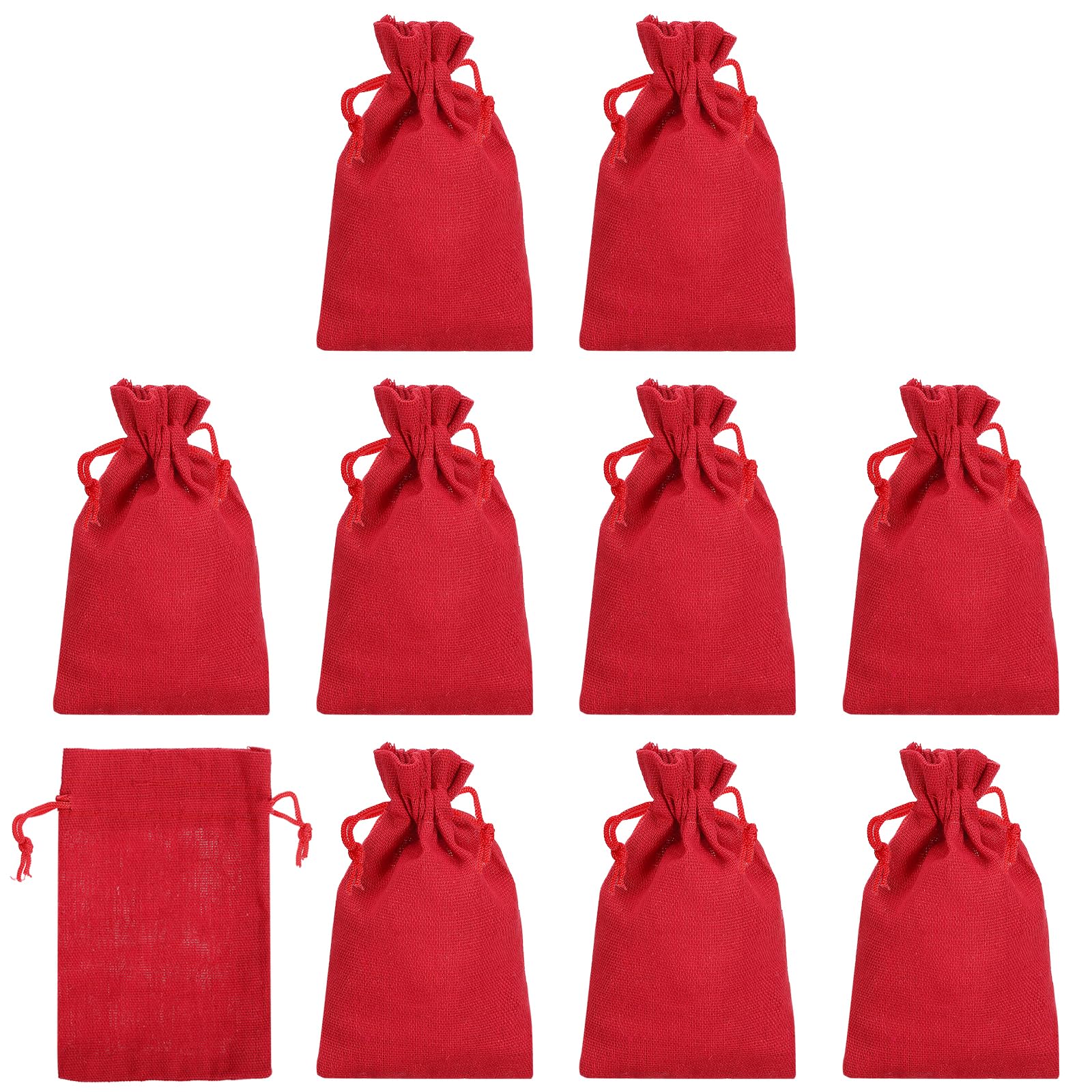 PATIKIL 6"x4" Coin Money Sacks Bag, 10 Pack Bank Deposit Change Transit Bags Cash Bag with Drawstring Currency Bags Gift Bag Style 4, Red