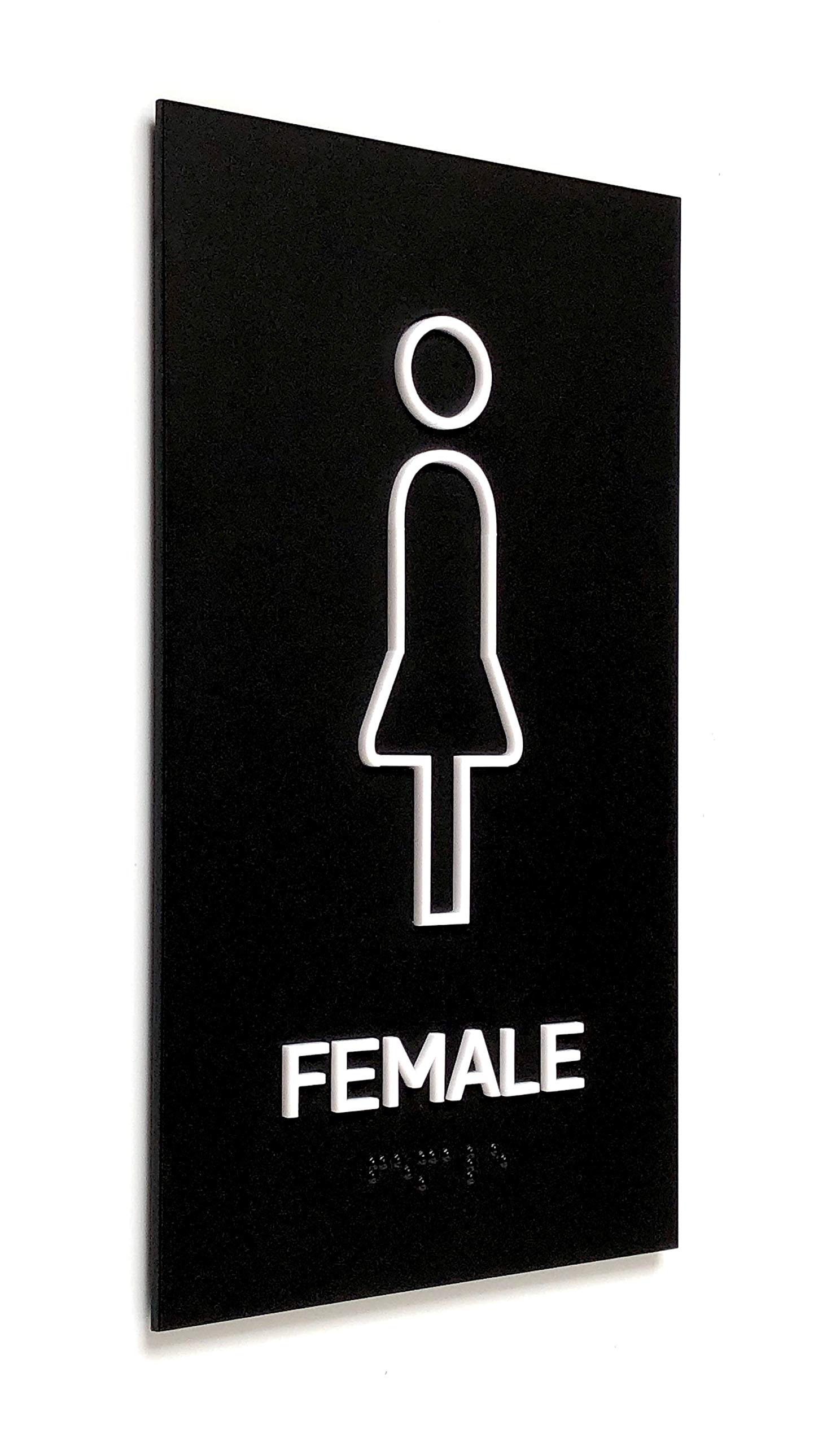 Kubik Letters Female Toilet Sign for Business with UK Standard Braille Cell, Modern Door Sign for Women and Ladies WC with 3M Double Sided Tape