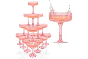 Plastic Champagne Tower - 21-Piece 7oz Plastic Coupe Glasses, Champagne Tower Glasses Set for Weddings, Parties & Hosting - P