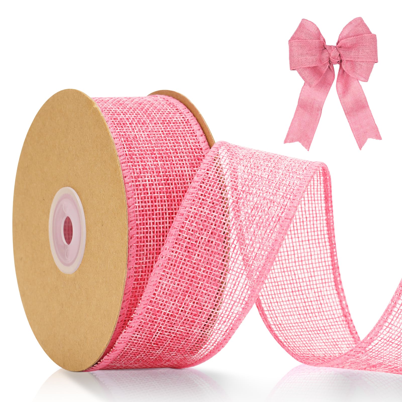 jijAcraft 4CM Pink Wired Burlap Ribbon: 10m Wired Hessian Ribbon Roll Natural Hessian Ribbons Rustic Burlap Ribbons for Gift Wrapping, Bows, DIY Crafts, Wedding, Christmas Decoration