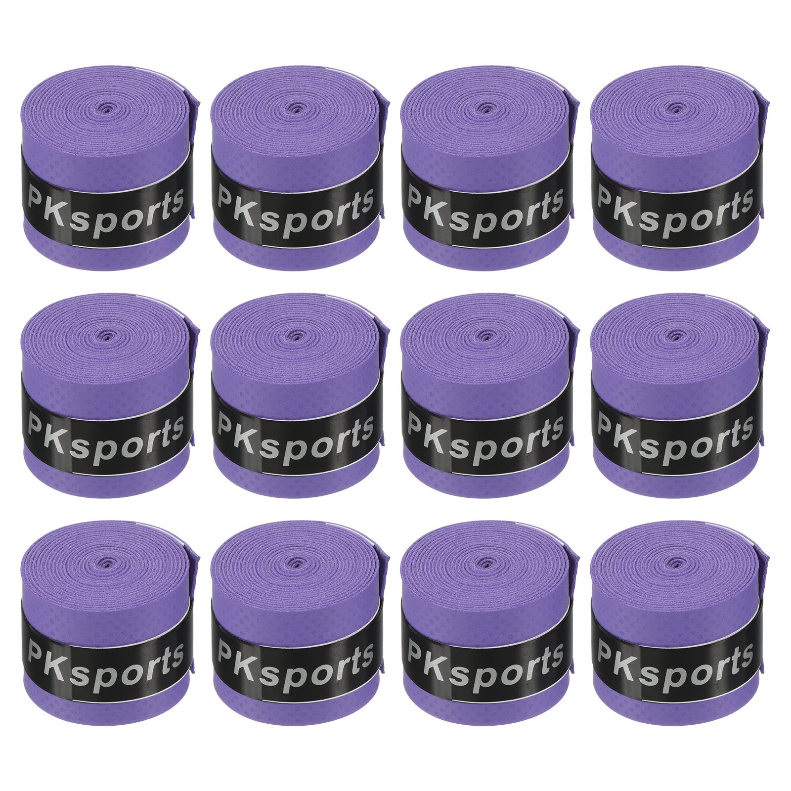 PATIKIL 43.3" Tennis Racket Grip Tape, 12 Pack PU Overgrip Round Groove Non-Slip Absorb Sweat for Badminton Fishing Rod, Purple