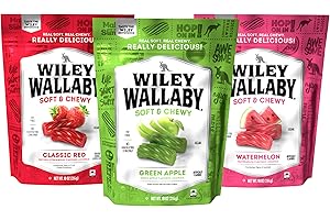 Wiley Wallaby Licorice 10 Ounce Variety Pack - Red, Watermelon & Green Apple Classic Gourmet Australian Style Soft & Chewy Licorice Candy - Pack of 3
