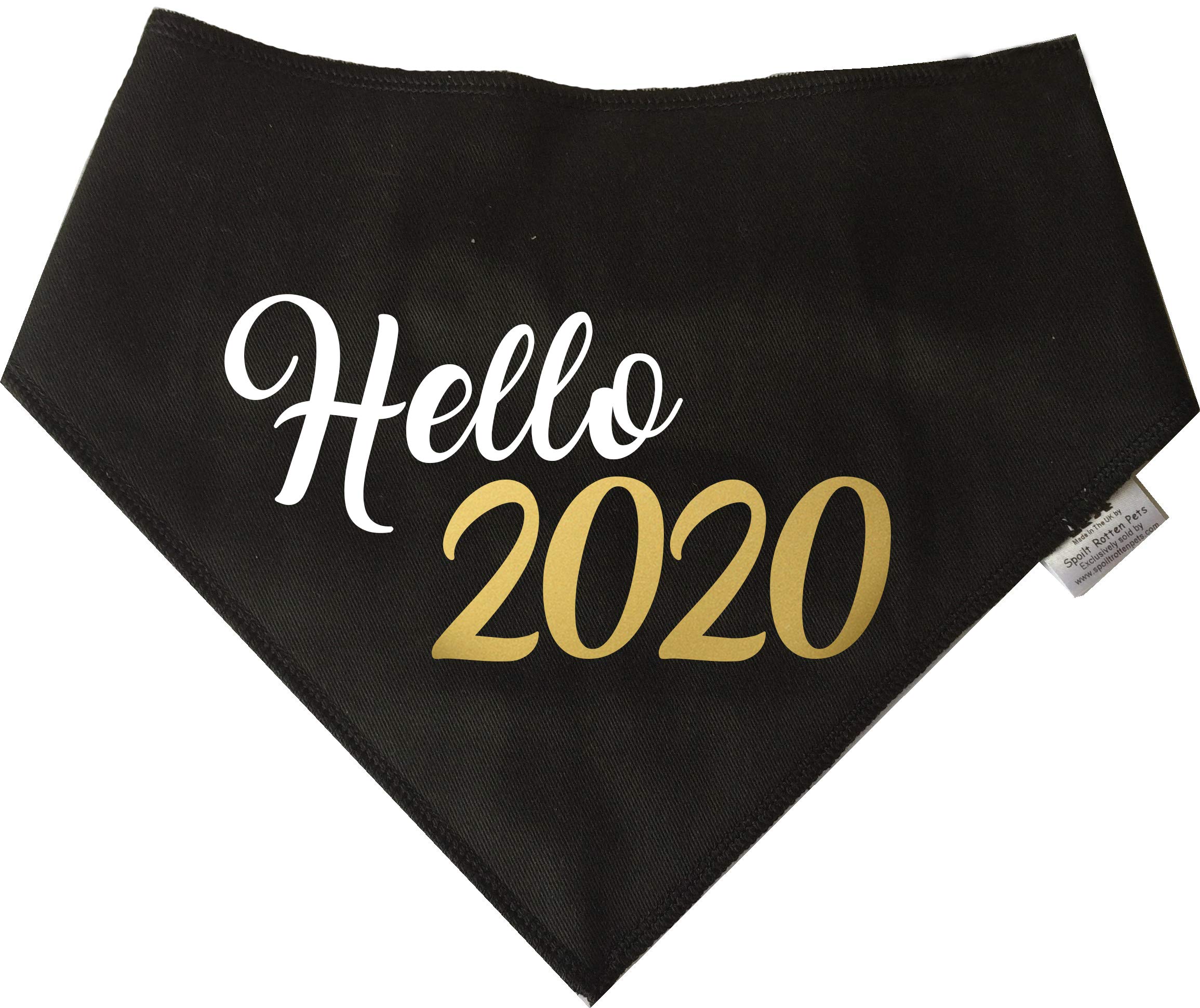 Spoilt Rotten Pets S4 Hello 2020, Large, Black Dog Bandana. Hogmanay New Years Eve Christmas Fancy Dress Costume Dog Bandana. Suitable For Husky, GSD, Newfies & Chow Chow Sized Dogs