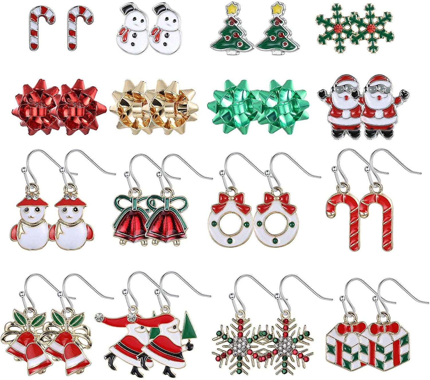 YADOCA 16 Paar Weihnachten Drop Dangle Ohrring Ohrstecker Set Ohrringe 