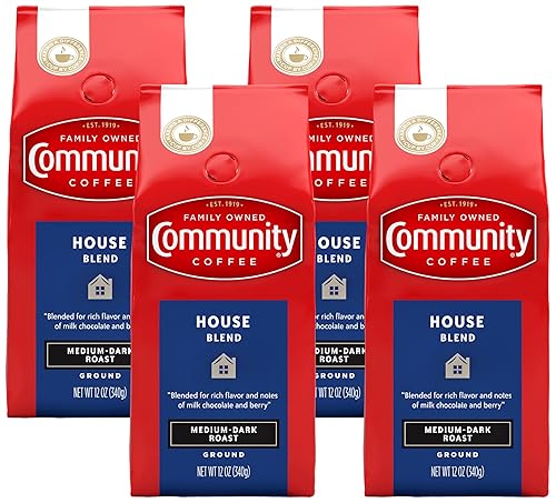 Community Coffee House Blend 12 Ounces, Medium Dark Roast Ground Coffee, 12 Ounce Bag (Pack of 4)