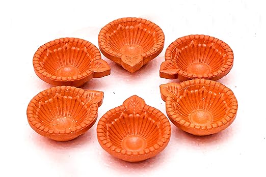 Mahakal Handmade Clay Diya Round (Set of 06 Pcs) for Diwali Decoration
