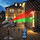 Christmas Projector Lights Outdoor, Waterproof Christmas Laser Lights Outdoor with Remote, Landscape Spotlight Red and Green Star Show, Laser Projection for Garden House Decor Holiday Xmas Decoration
