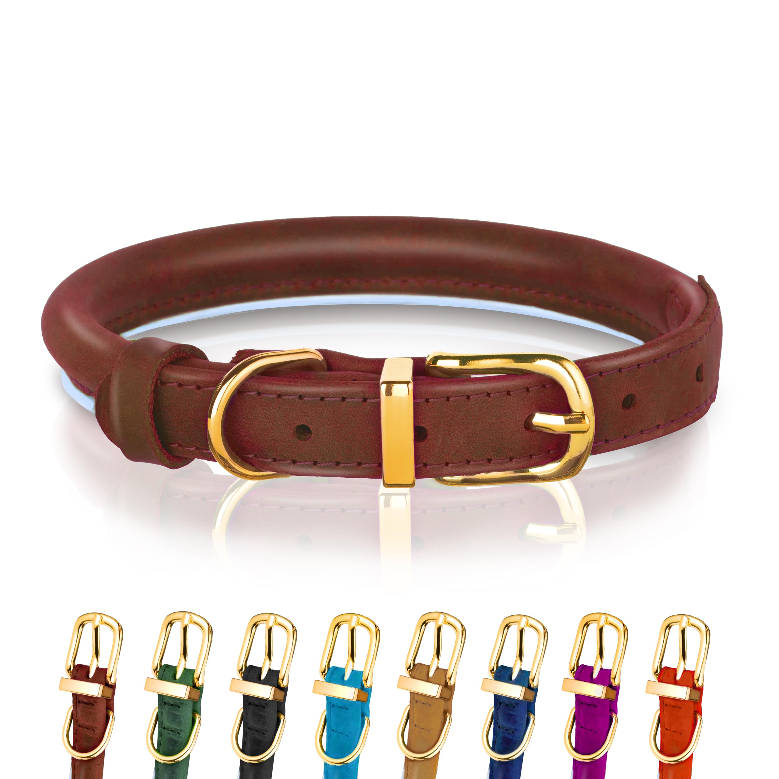 OOPSDOGGY Reflective Rolled Leather Dog Collar for Small Medium Large Dogs Puppy, 8 Colors, 7 Sizes (Brown, XXS, 7"-9") โ image 1
