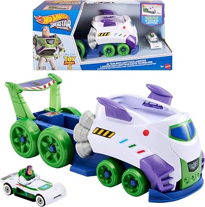 Hot Wheels Toy Story 5 Launcher & Hauler with Hi-Tech Buzz Lightyear